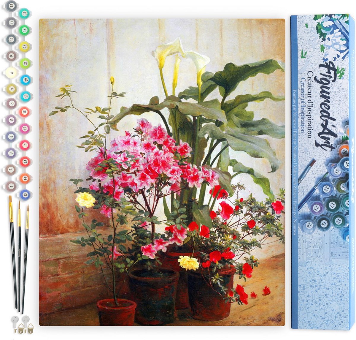 FiguredArt Schilderen op Nummer Volwassenen canvas De zijkant van een kas - George Cochran Lambdin - Handwerk acrylverf Kit DIY Compleet - 40x50cm zonder frame